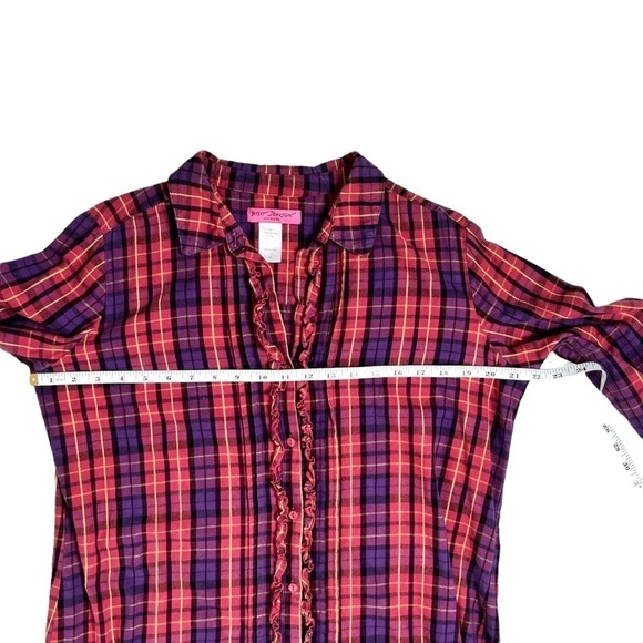 Betsey Johnson Intimates Vintage Y2K Pink Purple Plaid Tunic Sleep Shirt Medium - Picture 9 of 11